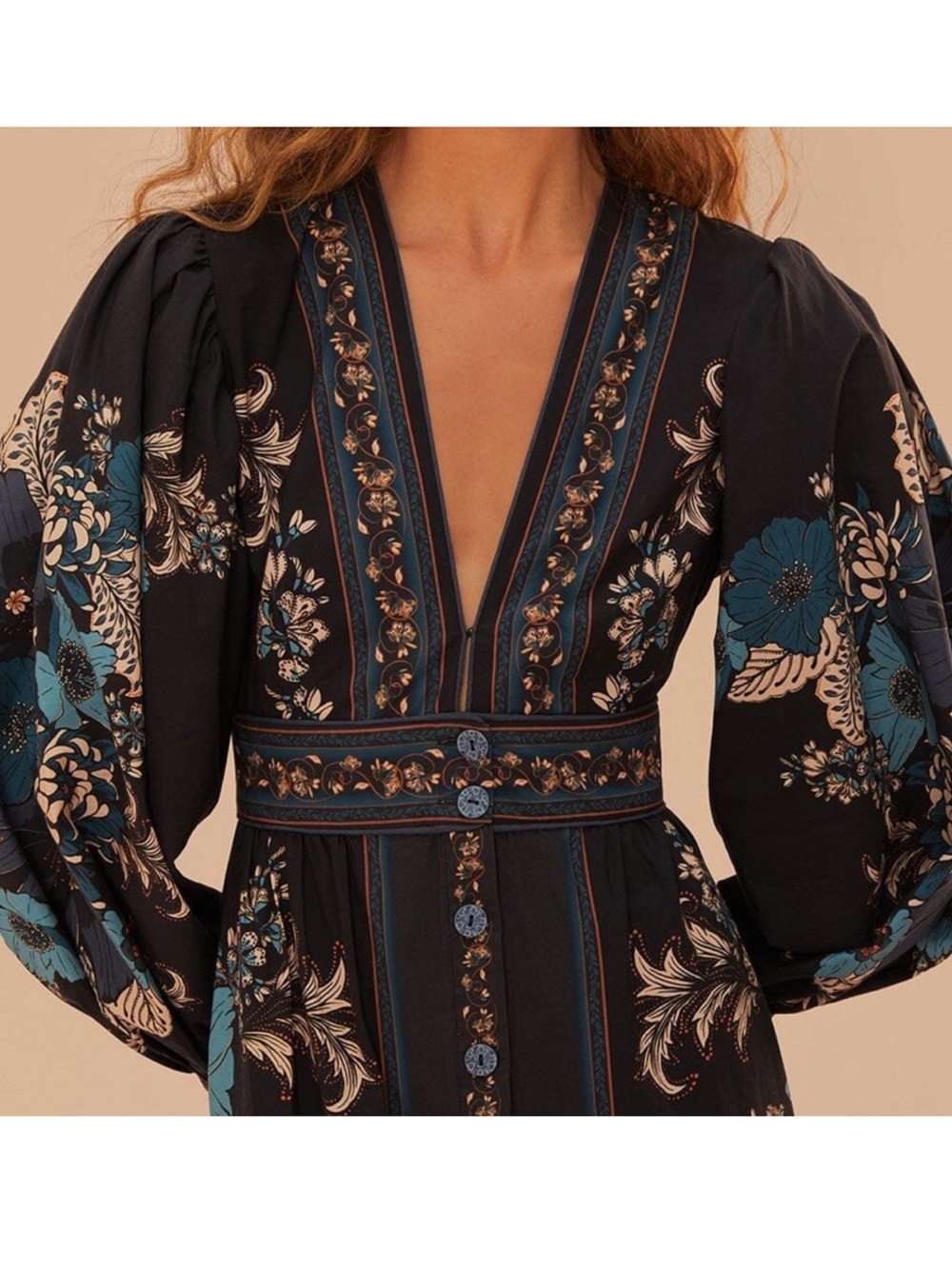 FARM RIO BLACK BLOSSOM TAPESTRY MIDI DRESS MEDIUM SIZE( new without tag ) - Picture 4 of 9